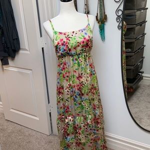 NWT Long empire waist silky flower sundress